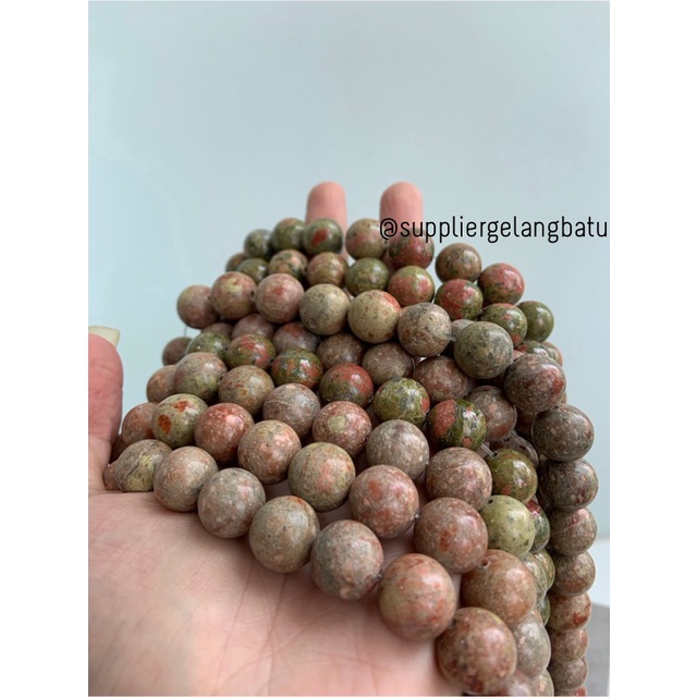 batu 14mm unakite kilap grade natural aksesoris gelang kalung batu