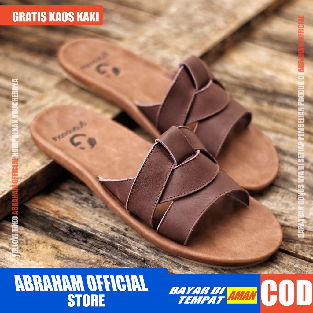 ABRHM x XPER Sandal Sendal Slide Pria Kulit Asli