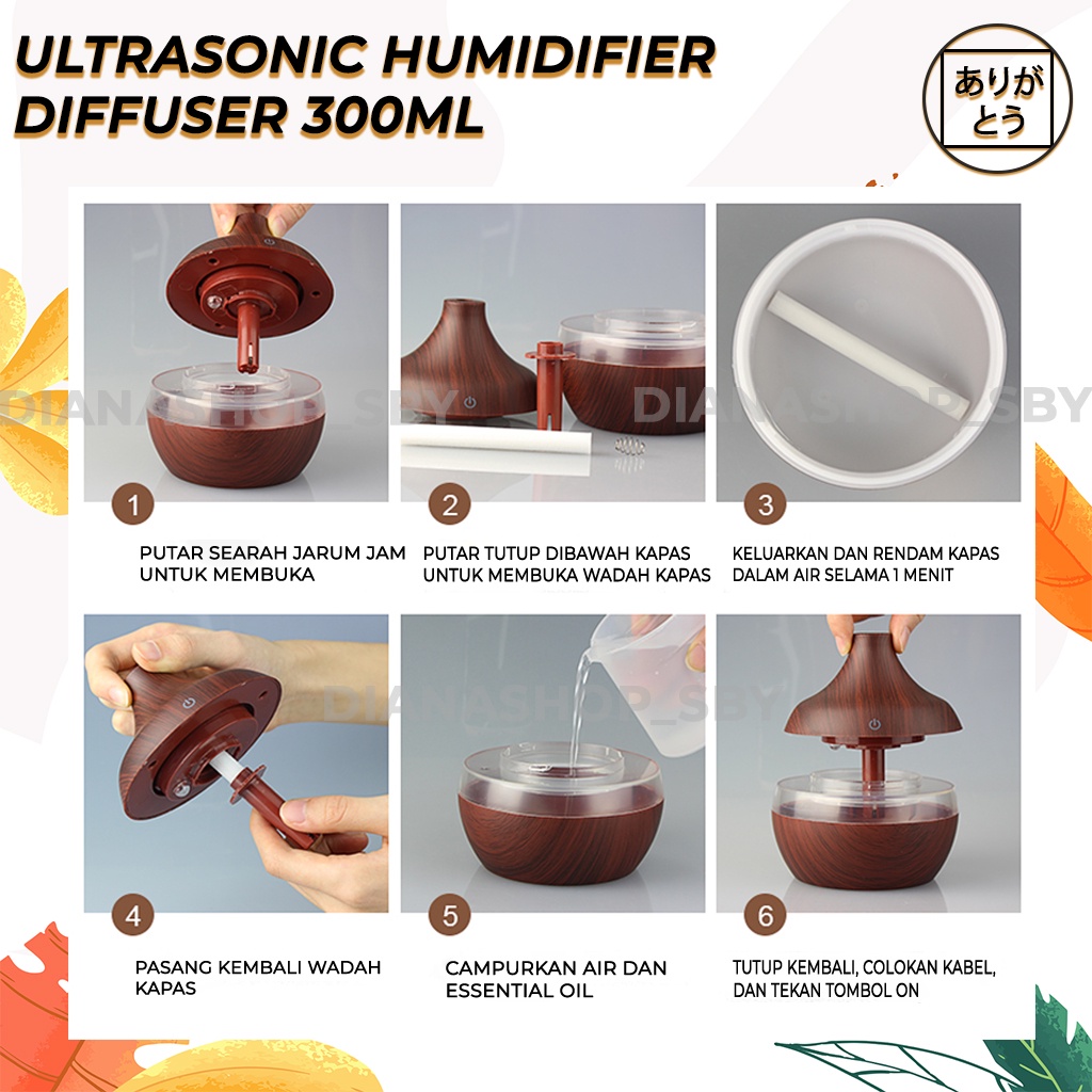 Humidifier Difuser Diffuser Aromatherapy Aromaterapi 300Ml Tanpa Remote