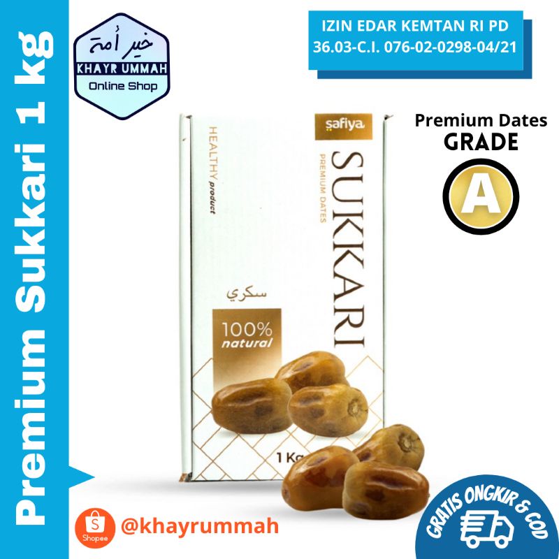 

Kurma Sukari / Sukkari Premium Dates 1 kg / 1000 gr Grade A Berizin KEMENTAN Kurma Raja Basah Lembut Oleh-oleh Haji Umroh