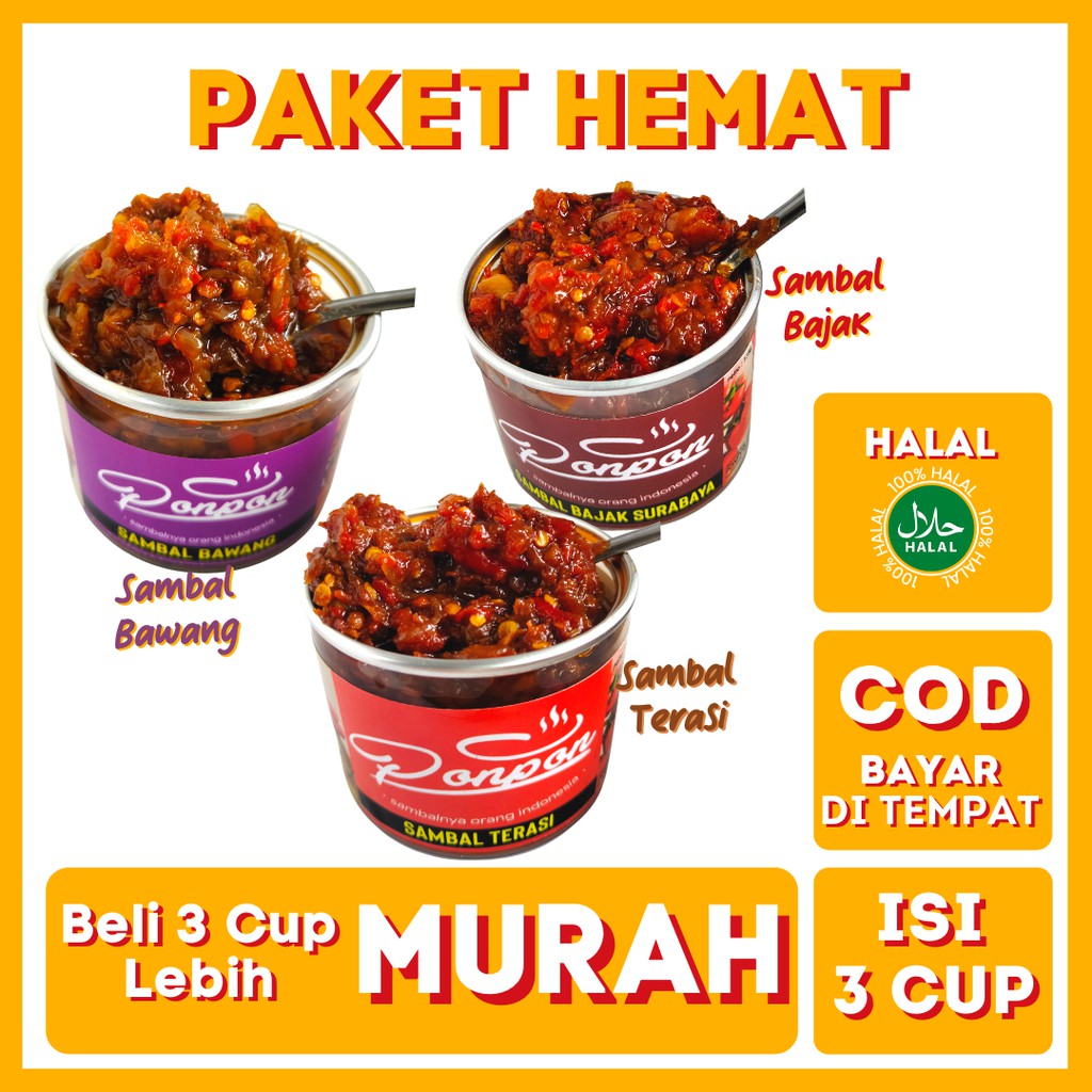 

Paket Hemat 3 Set Sambal Instan Kemasan Kaleng Praktis Siap Santap Sambel Pedas Bawang Terasi Bajak