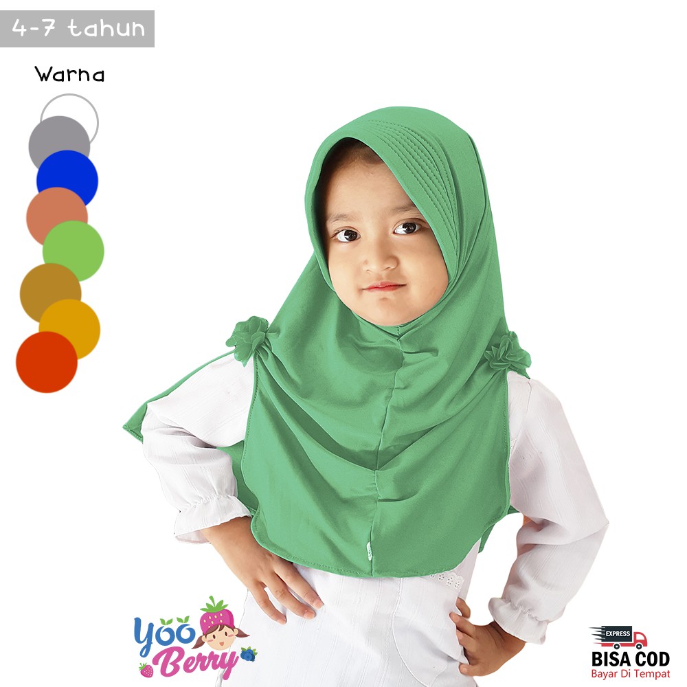 YooBerry Hijab Instan GROSIR Jilbab Anak Akasia Twin Flower Pita 4-7 Tahun Berry Mart