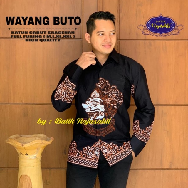 Kemeja Batik WAYANG BUTO FULL FURING Katun Cabut Halus Sragenan Size M-XXL Termurah
