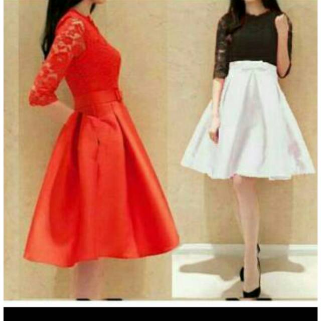 Dress Midi/Mini/Gaun Brukat/Brokat/Lace Combi Scuba Polos Cantik Bahan Tebal Bagus Simple Pesta