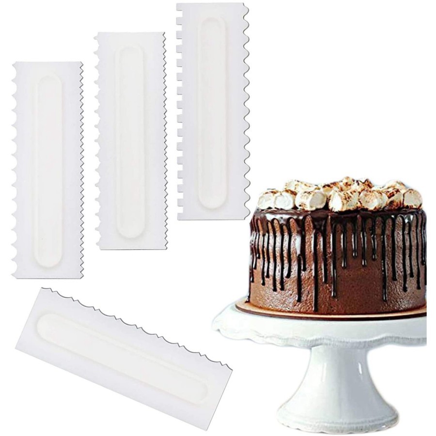 1set isi 4 Edge Cream Smoothing Scraper Comb Buttercream Icing Scrapper Dekorasi Kue motif Besar