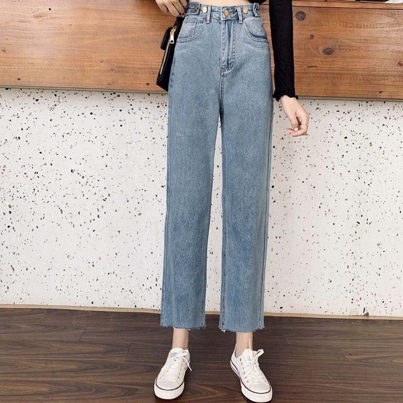 korean celana jeans wanit//straight leg jeans wanita//tcelana jeans high wais kekinian