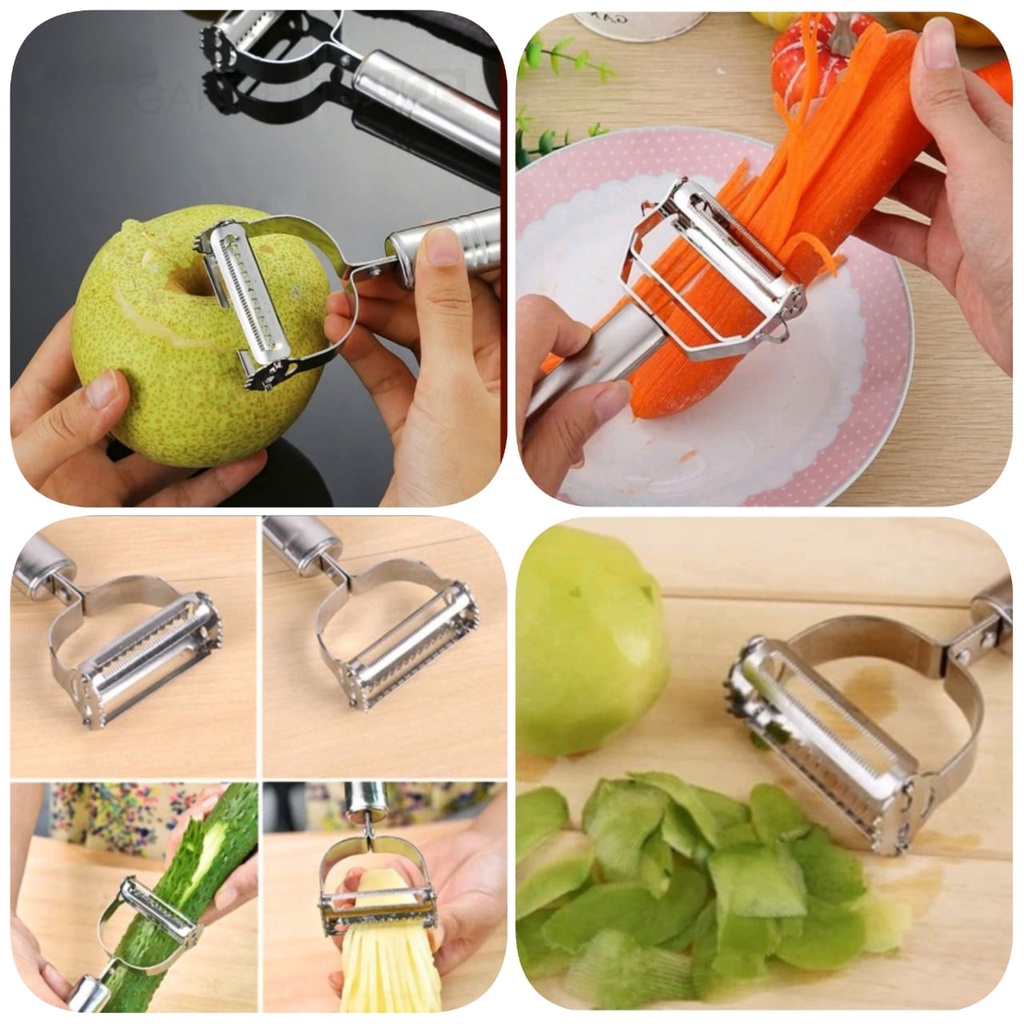 Peeler Pisau Pengupas Dan Pemotong Buah Sayur Stainless 2 in 1