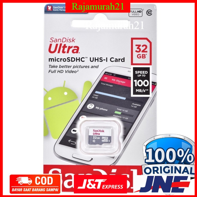 Kartu Memori SanDisk Ultra microSDHC Card UHS-I Class 10 (100MB/s) 32GB/64gb/128gb