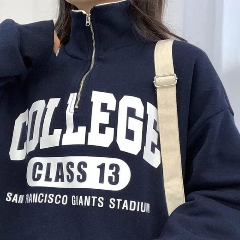 COLLEGE 13  Sweater Crewneck Berkerah Oversize-Outerwear Pria Wanita Terbaru Fashion Terkini Korean Style