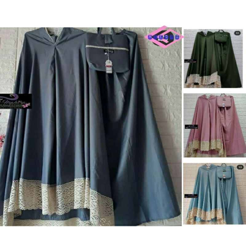 AESTRI Mekena katun toyobo renda putih free tas bahan katun warna biru hijau abu coklat maroon navy