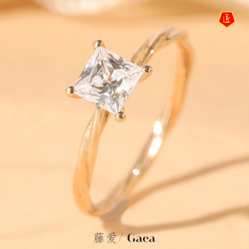 [Ready Stock]1 Karat Moissanite Vintage Square Ring 18K Gold