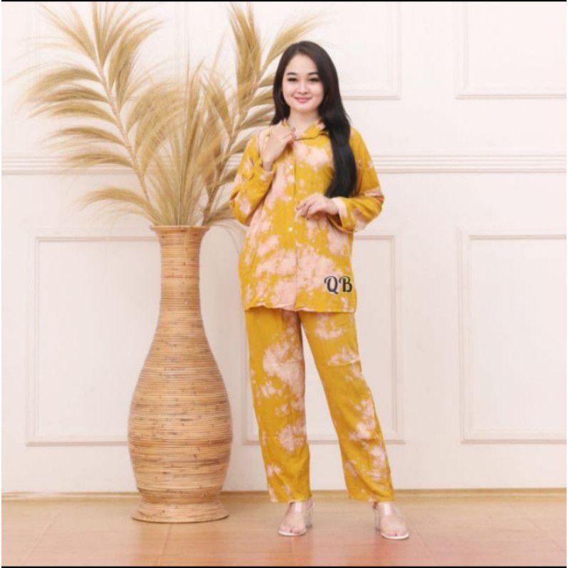 One Set Piyama Lengan Panjang Tie Dye I Setelan Tie Dye Wanita-1