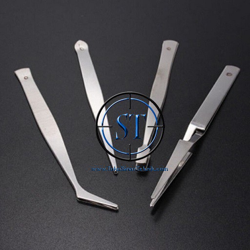 Pinset 4 Fungsi Serbaguna Stainless Kurva Lurus Tweezer Hobi Capit Pingset Kuat Kokoh isi 4Pcs