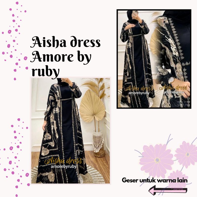 Gamis terbaru/Gamis hitam/ Aisha dress Amore by Ruby (SIAP KIRIM)