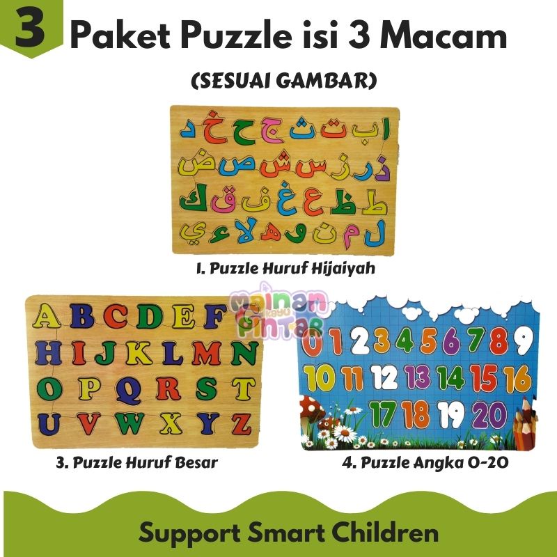 Puzzle Kayu Mainan Kayu Pintar Paket Isi 3 Dan Isi 4 Bisa COD