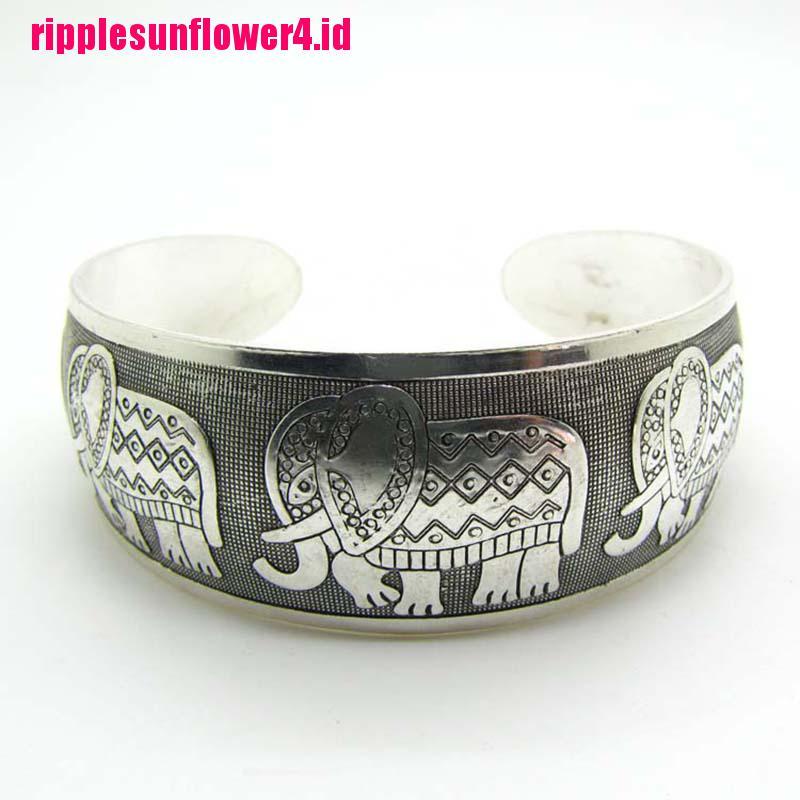 Gelang Bangle Cuff Totem Tibet Warna silver Untuk Wanita