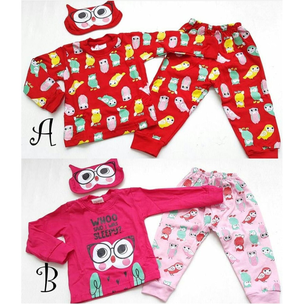 Piyama Bayi Anak Perempuan Setelan Baju Tidur Bayi Owl Sleep Mask