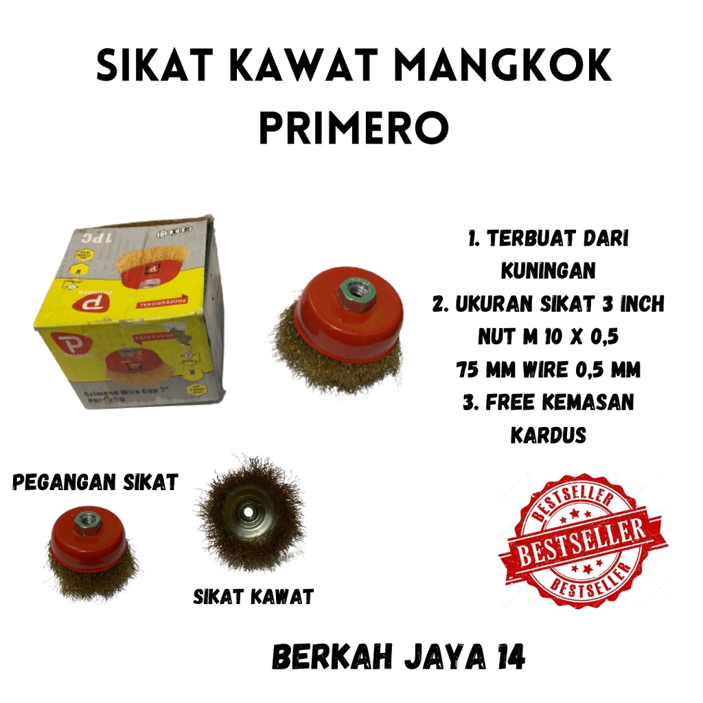 SIKAT KAWAT MANGKOK CUP BRUSH CRIMPED WIRE 3 ( TIGA ) INCH PRIMERO HARGA MURAH BARANG BERKUALITAS PROMO DISKON TERLARIS