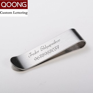 

[GRATIS ONGKIR] QOONG Custom Lettering Stainless Steel Silver Slim Pocket Money Clip Business Card