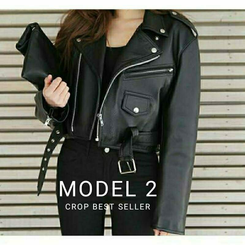 Jaket Kulit Wanita Ramones Changcuters Korea Blazer Style-Hitam Model Crop