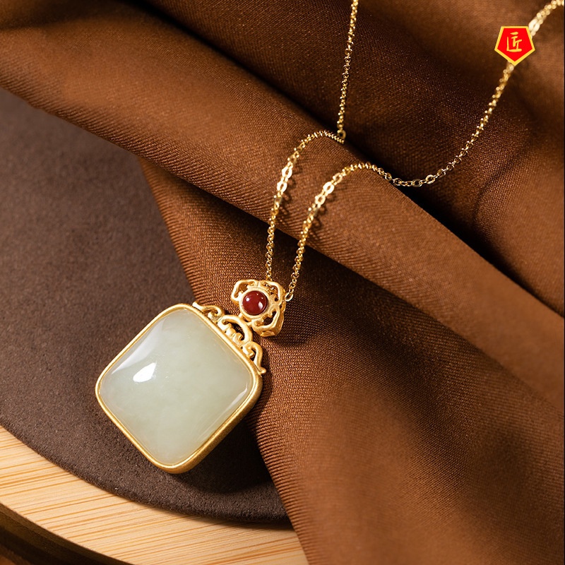 [Ready Stock]Hotian Jade Pendant Vintage Upscale Elegant Women's Necklace