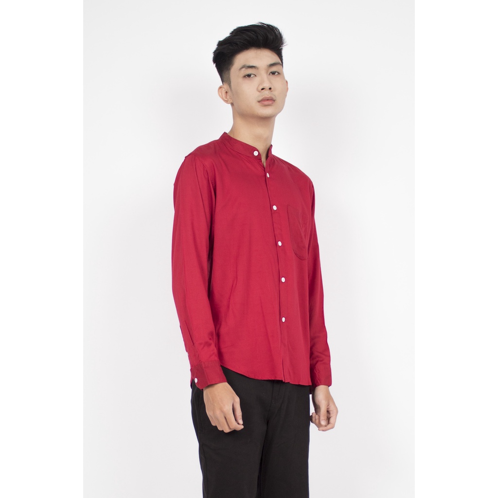 HIPNOP FortKlass ARKANA Maroon Kemeja Polos Pria Lengan Panjang Formal