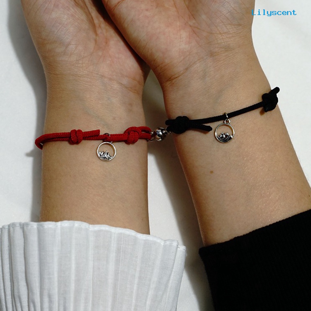 2pcs Gelang Magnet Model Kepang Dapat Disesuaikan Untuk Pasangan