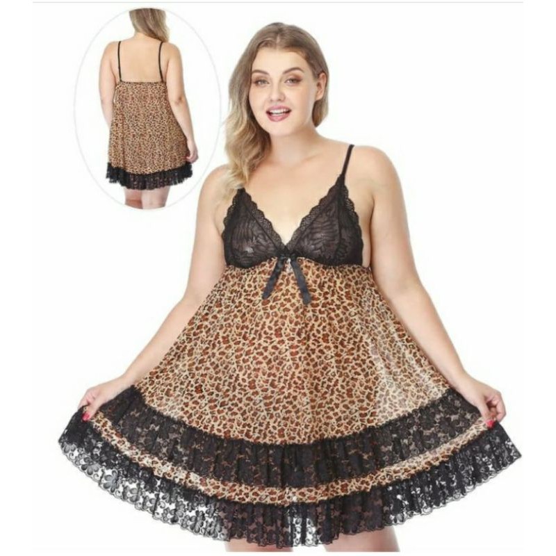 sexy lingerie dress motif macan/leopard bisa untuk jumbo