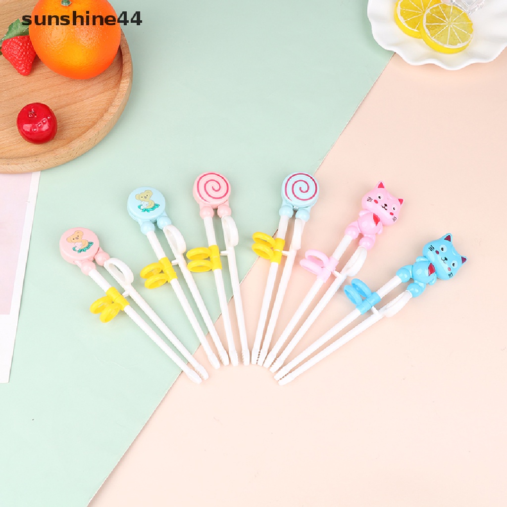 Sunshine 1 Pasang Sumpit Plastik Motif Kartun Untuk Anak Belajar