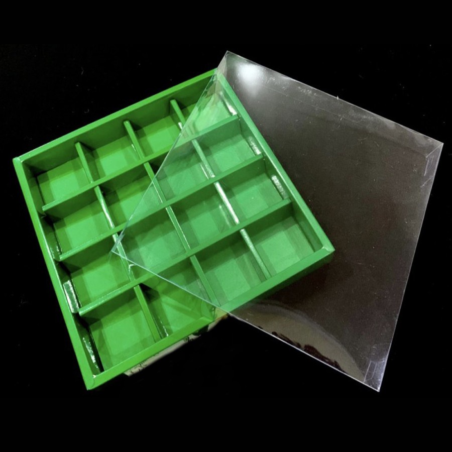 

( 5 pcs ) Box Nastar Hijau Tutup Full Mika Polos Dus Packaging Hampers Lebaran Sekat 16