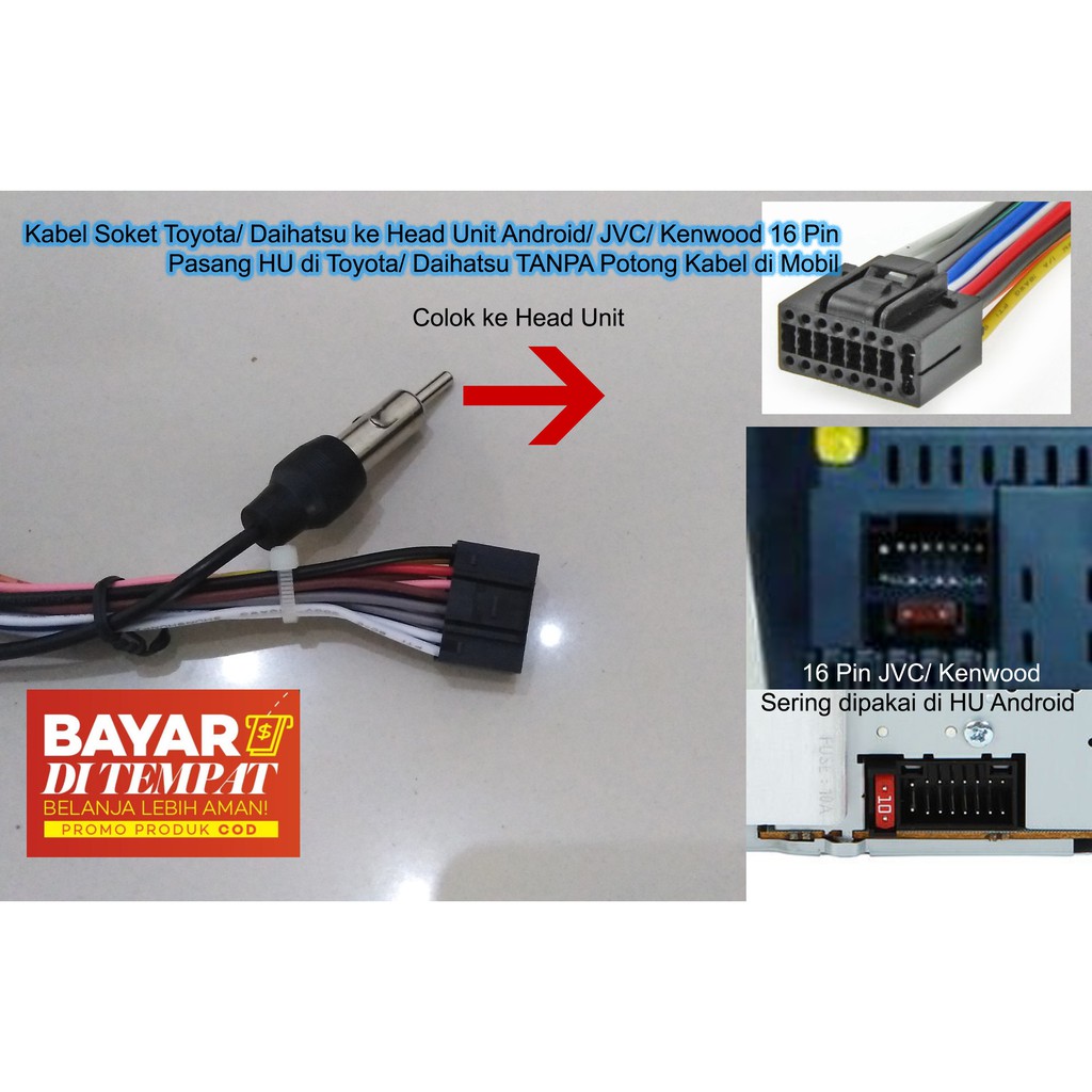 Kabel Soket Toyota Daihatsu ke HU Android DHD 7001 Lengkap Steering Control Antena PnP Tinggal Pasan