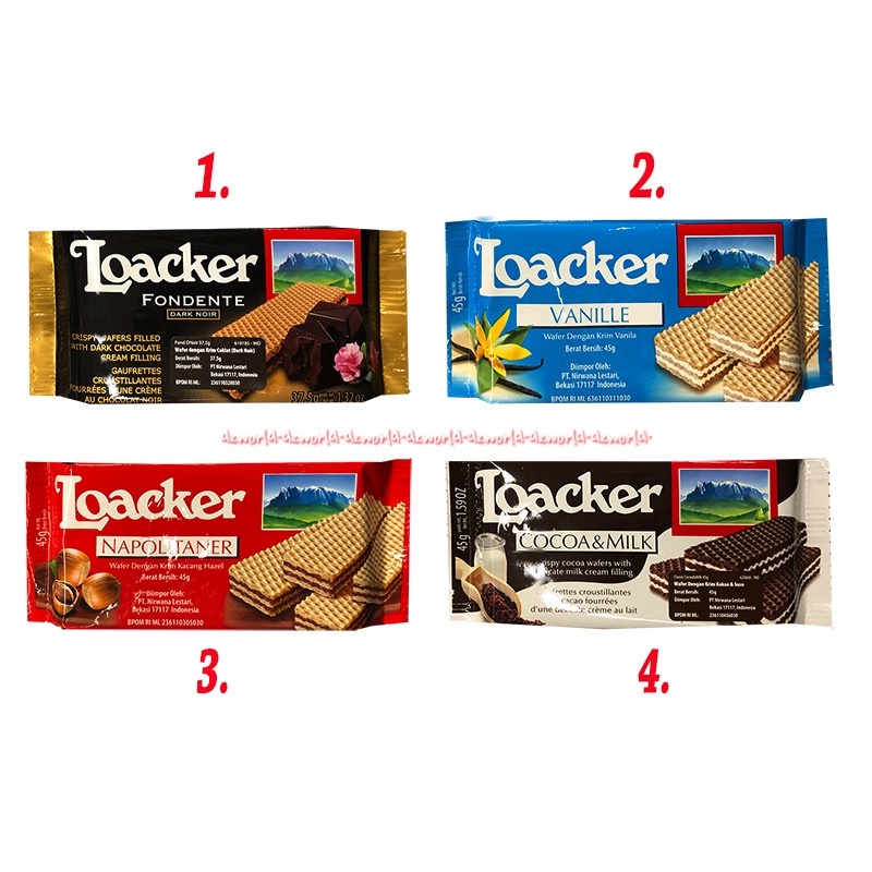 Loacker 45gr Fondente Napol taner Taner Cocoa Milk Vanille Wafer Loaker Loker Waffer Import waffer