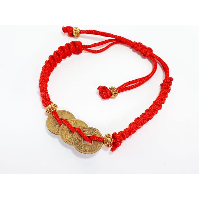 Gelang Tali Pria Wanita Koin Cina 3 Mata - Gelang Keberutungan