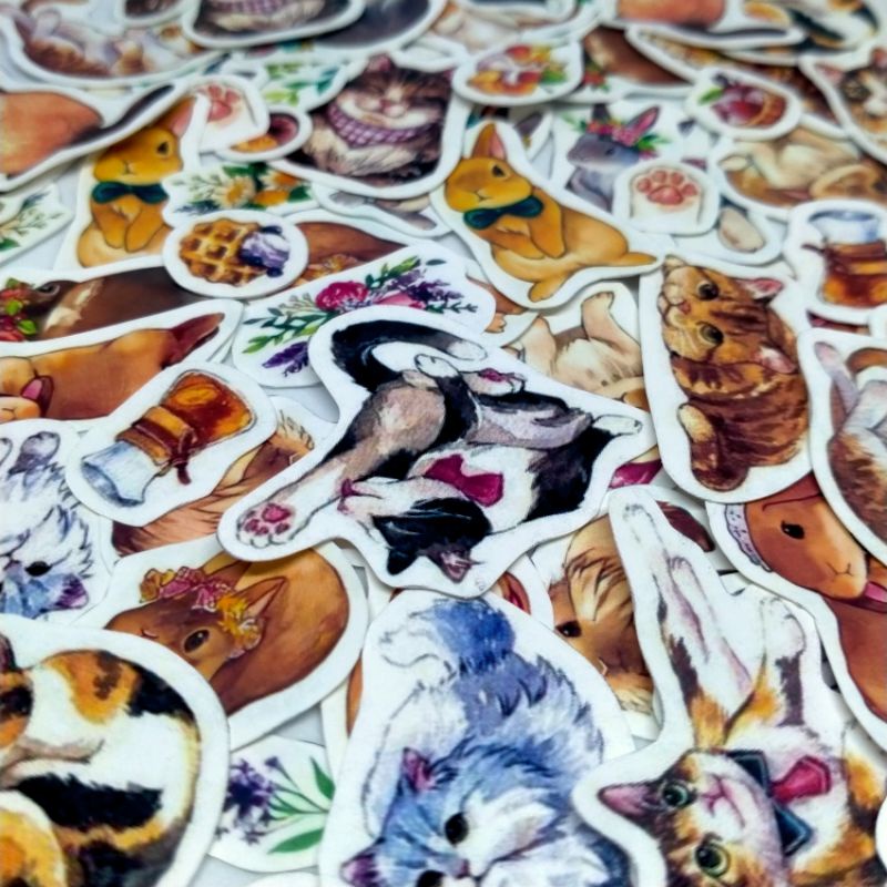 

Stiker hewan lucu,stiker animal shett rabbit&cat, journal, diary, DIY, scrapbook/handphon/laptop/stiker hias