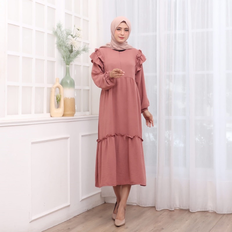 354 MIDI DRESS CRINKLE JUMBO XXL BIGSIZE MUSLIM POLOS RAYON MURAH PGMTA GROSIR KERAH KANCING BUSUI