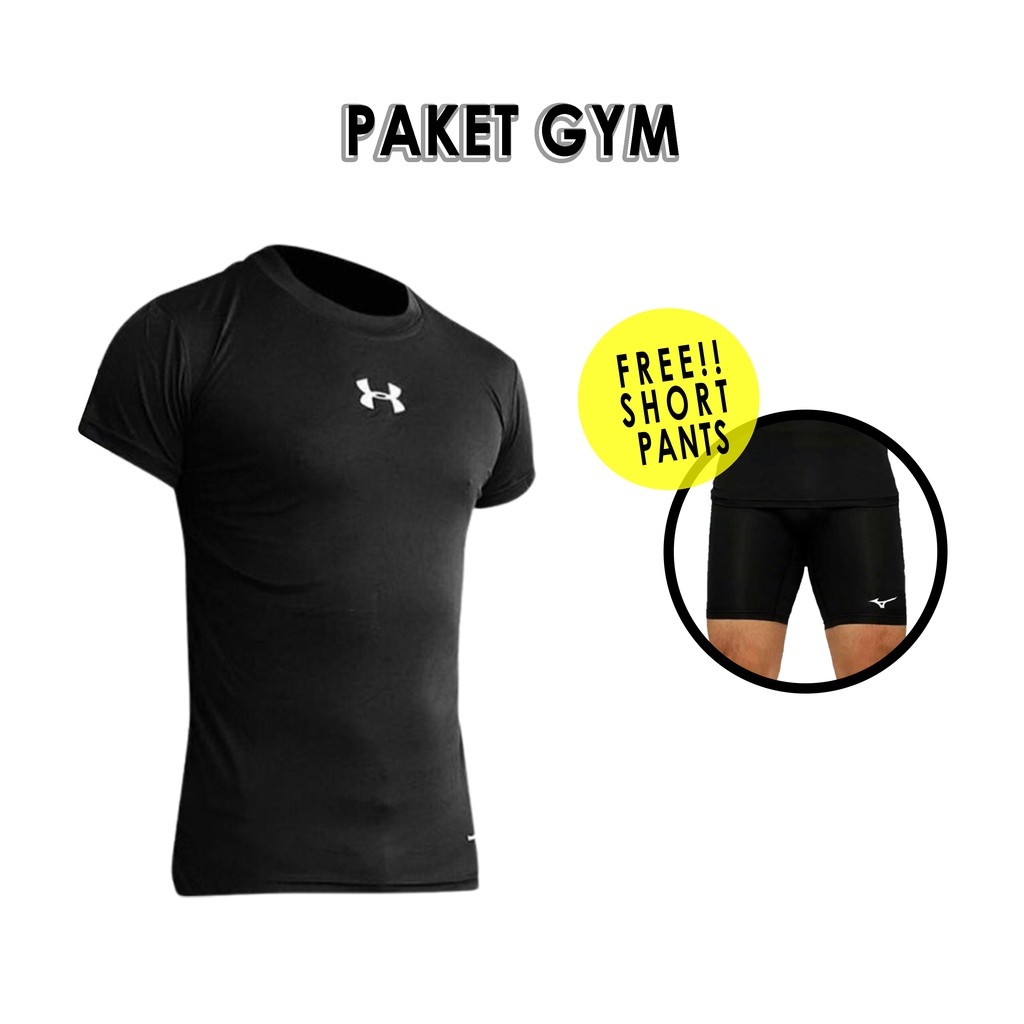 PAKET GYM! MANSET GEAR BAJU MANSET PENDEK DAN SHORTPANTS MANSET BASELAYER CELANA PENDEK