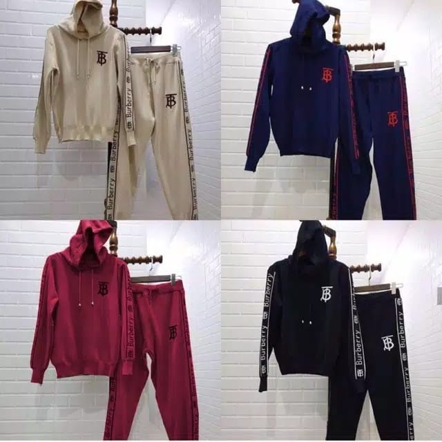 setelan burberry wanita / setelan celana wanita / set hoodie+celana