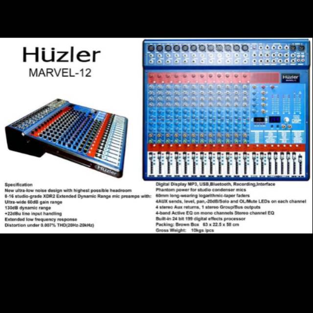 Mixer Huzler Marvel-12 Marvel12 12 Channel USB MP3 Bluetooth Recording Phantom