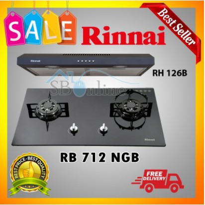 Paket Kompor Rinnai RB 712 NGB dan Hood RH 126 B Garansi Resmi