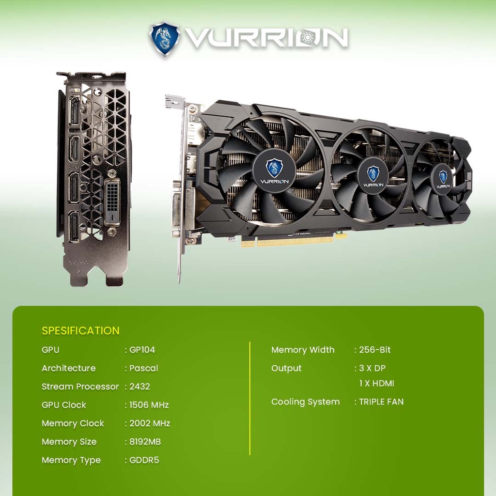 Vga Card HyperClaw GTX 1070 8GB GDDR5 256Bit Vurrion Geforce Nvidia GPU GTX1070 Garansi 2 Tahun