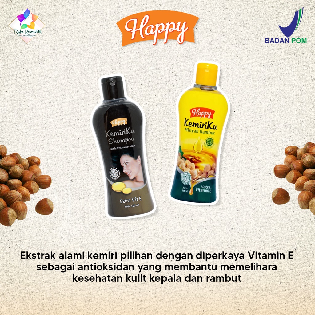 ❤ RATU ❤ Happy KemiriKu Shampoo Extra Vit E | Sampo &amp; Minyak Kemiri Penyubur Rambut (✔️BPOM)