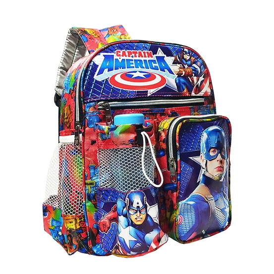 Tas Ransel Sekolah Anak TK / SD karakter Captain America free botol // Tas ransel Captain America