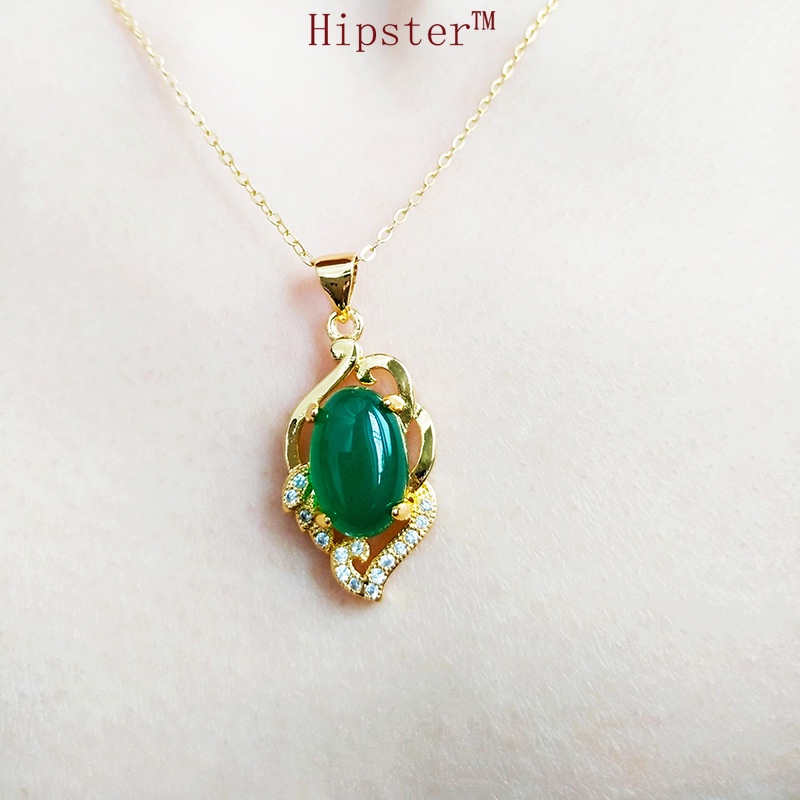 Fashion Trend Hot Sale Leaf Type Emerald Pendant Hollow Necklace