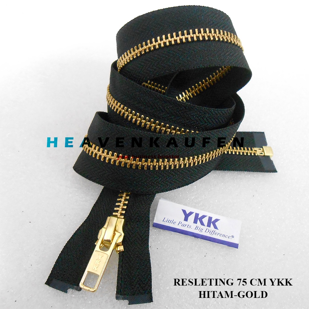 Resleting Zipper Jaket Gigi Besi YKK 75 cm Atau 30 inch Hitam - Gold Open End Buka Lepas