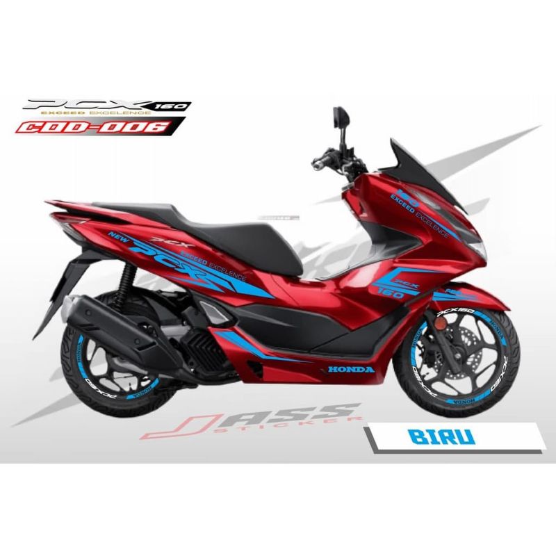 cutting sticker honda new pcx 160 body merah sticker Biru + Sticker velg
