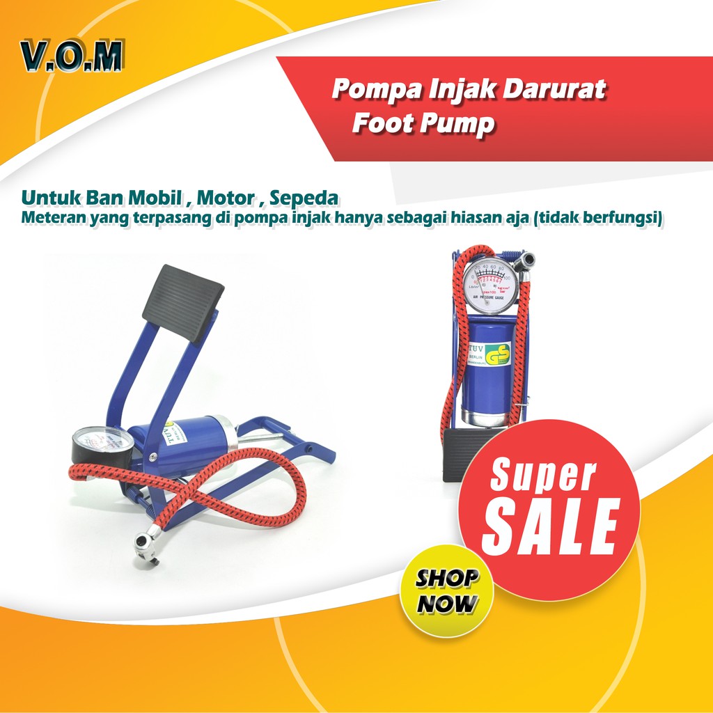 VOM Pompa Injak Darurat Foot Pump Untuk Ban Mobil Motor Sepeda dll - 0304