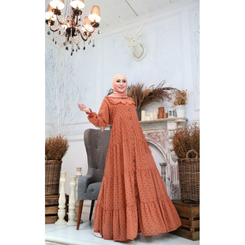 Amena Polka Dress Ceruty Baydoll Premium Bonus Masker