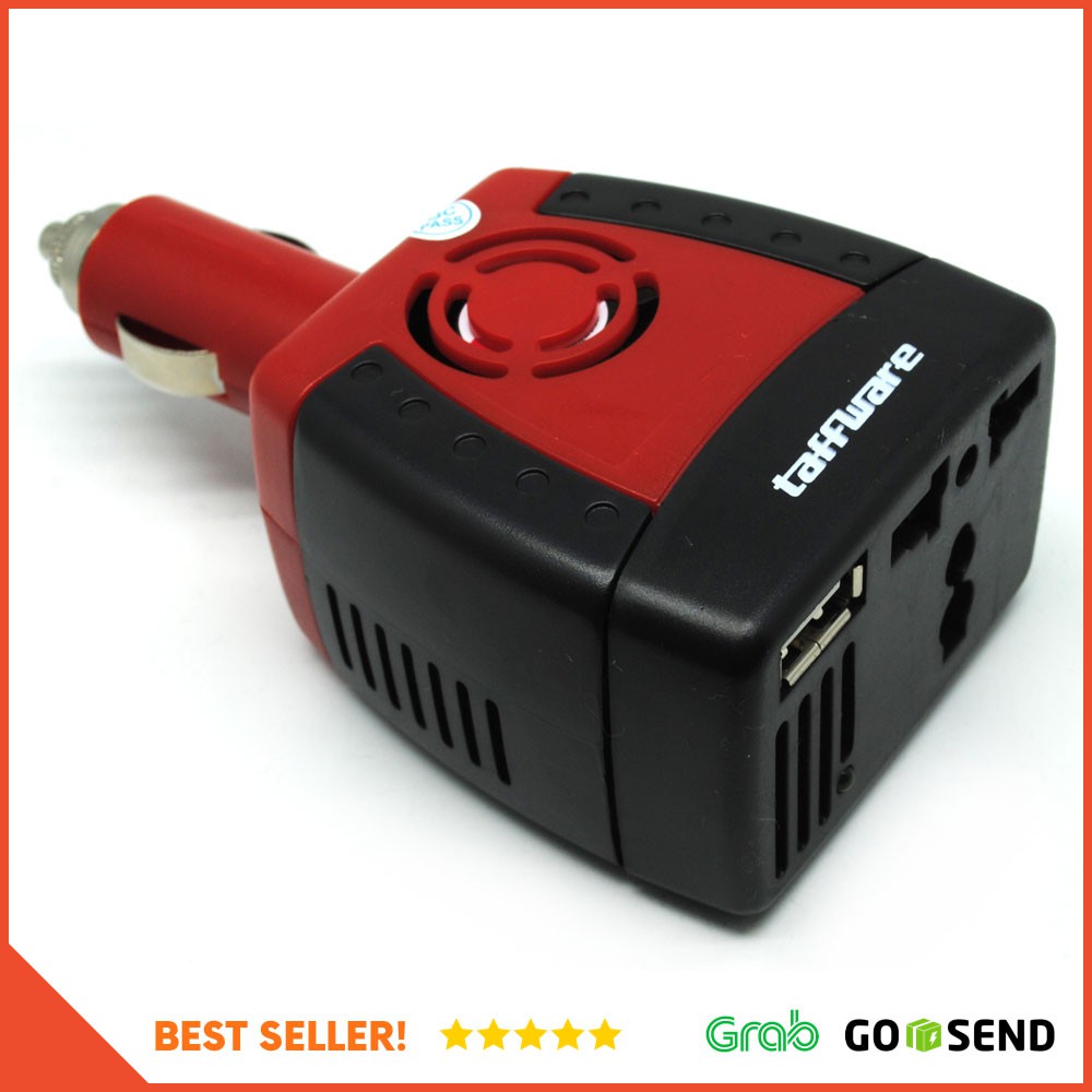 Taffware Power Car Inverter 150W 220V AC EU Plug 5V USB Charger - Black/Red