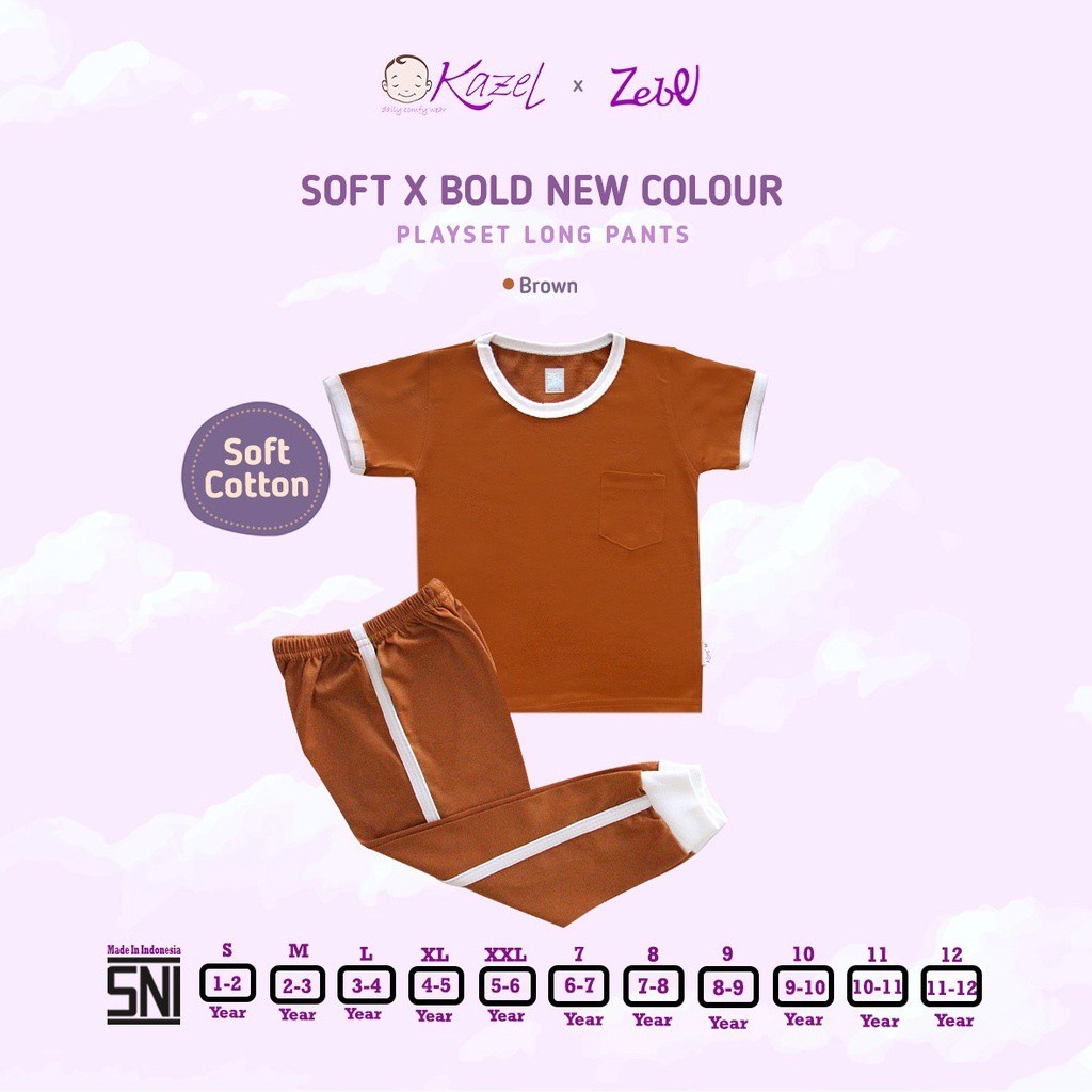 Kazel x Zebe Playset Longpants Soft x Bold New Colour - Pocket Edition Boy Girl Unisex Baju Anak Setelan Piyama 1-6 Tahun