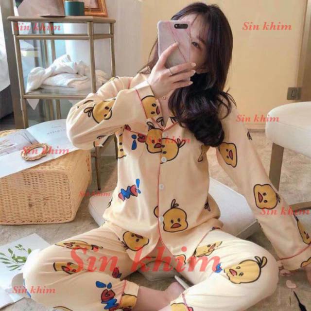 Baju Tidur Wanita / Cewek Piyama Import Bahan Kaos Tebal Aneka Motif All Size L Varian PP-5